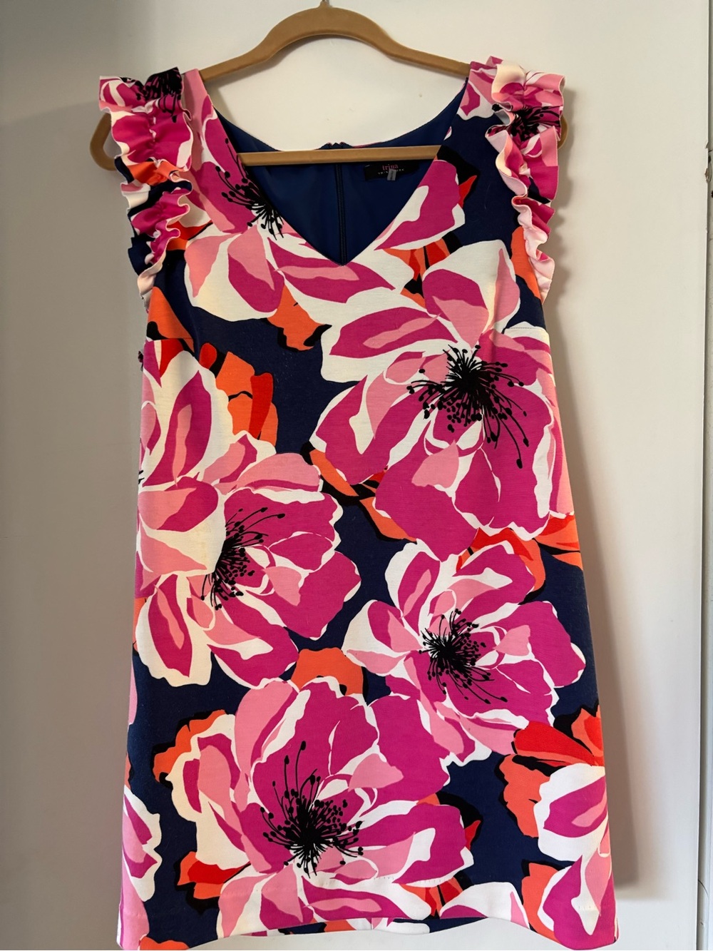 Trina Turk Navy Shift Dress with Pink & Orange Floral Print